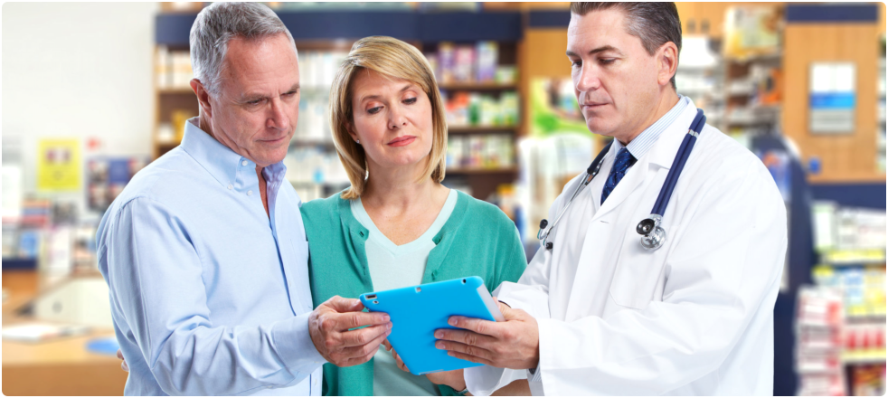 a couple consulting a pharmacist